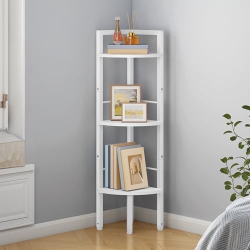 Tajsoon Small Corner Shelf Stand 3 Tier 39.5" with Metal Frame, White by Tajsoon