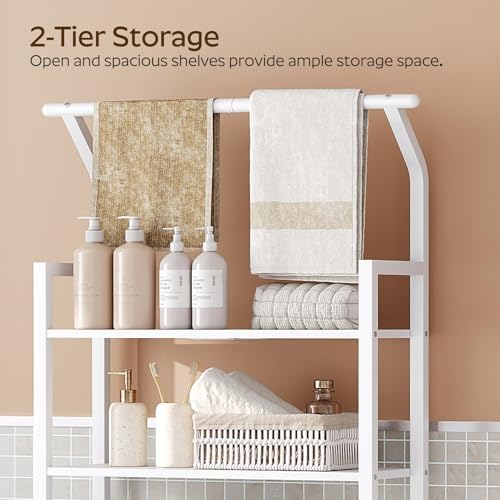 YATINEY 2-Tier Over The Toilet Storage, Multifunctional Vertical Over Toilet Bathroom Organizer, Freestanding Bathroom Storage Shelves with Hooks, Bathroom Organizer, Rustic Brown and Black TR01WT - Image 4