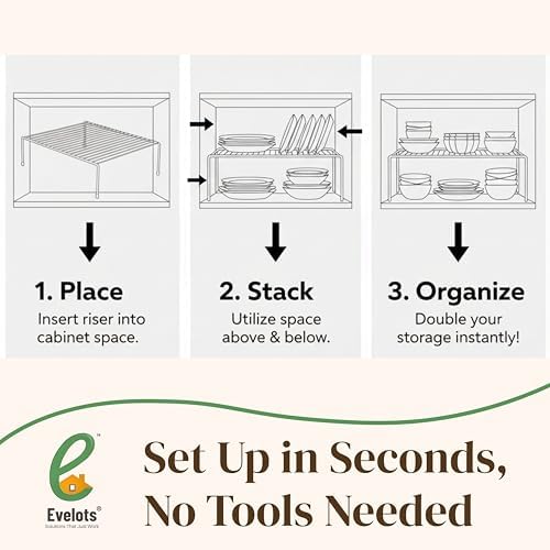 Evelots Wire Shelf Organizer, Large Metal Cabinet Risers, 4-Pack, Black - Image 5
