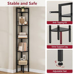 Tajsoon Small Corner Shelf Stand 5 Tier 60.5" with Metal Frame, Black - Image 5