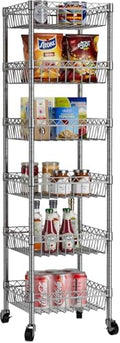 Golpart Basket Shelves Closet Rack with Wheels Metal Pantry Wire Shelf Unit by Golpart