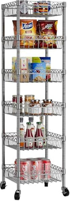 Golpart Basket Shelves Closet Rack with Wheels Metal Pantry Wire Shelf Unit by Golpart