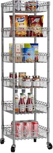 Golpart Basket Shelves Closet Rack with Wheels Metal Pantry Wire Shelf Unit by Golpart