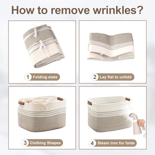 45L Small Woven Laundry Basket Hamper with Leather Handles,Grey - Image 6