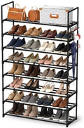 Hsscblet 8-Tier Metal Shoe Rack for Closet and Entryway with Hooks, Black by Hsscblet