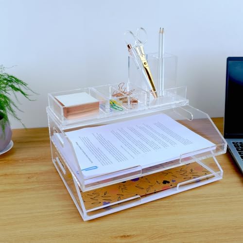 Clear Acrylic Desk Organizer 4-Piece Desk Kit + Free Complimentary Acrylic Ruler, Desktop Organization for Office or Home - Image 5