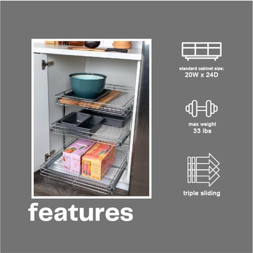 Household Essentials Glidez Multipurpose Chrome-Plated Steel Pull-Out/Slide-Out Triple-Sliding Storage Organizer for Cookware and Bakeware - 3-Tier Design - Fits Standard Size Cabinet or Shelf, Chrome - Image 5