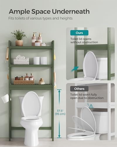 SONGMICS 3-Tier Bamboo Over The Toilet Storage, Adjustable Shelf, 66.9''H - Image 7