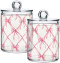 4 Pack Holder Dispenser with Lid Pink Bow Plaid Pattern Clear Vanity Canisters Jars Cotton Balls Pads Swabs Holder for Bathroom Office Dresser Organization by zyrtty