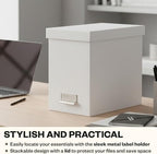 Bigso John Fiberboard Label Frame Desktop File Storage Box - Document Organizer for Important Paperwork - Durable Hanging File Box with Lid & Metal Label Window - 7.36 x 13.38 x 10.51 in - White - 2pk - Image 5