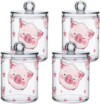 susiyo 4 Pack Small Qtip Holder Dispensers Pigs and Stars Plastic Jars with Lid for Cotton Balls Swabs Pads - 4 Pcs by susiyo