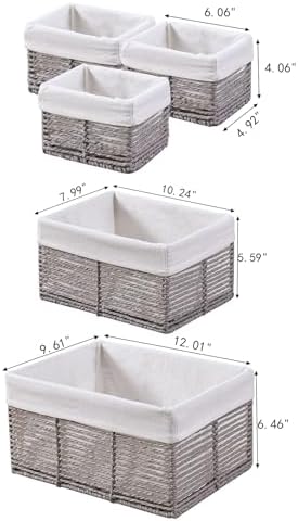 Vagusicc Wicker Storage Basket, Hand-Woven Paper Rope Wicker Baskets, Rectangular Small Wicke Baskets for Organizing, Cube Storage Bins for Closet/Clothes/Dresser, Grey, 5-Pack - Image 2
