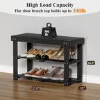 BAMBUROBA Bamboo Shoe Bench, 3-Tier Entryway Storage Rack,Black - Image 2