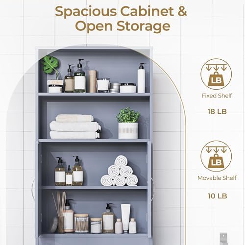 Yaheetech 77'' H Over the Toilet Storage Cabinet, Bathroom Organizer, Gray - Image 5