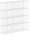 HUBSON Wire Cube Storage Organizer, Book/Toy/Craft/Potted Plants and Pet Closet Organizers, 16-Cube Freely Combinable Metal Grid Storage Shelf, White Iron by HUBSON