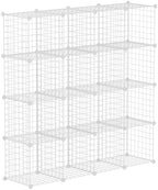 HUBSON Wire Cube Storage Organizer, Book/Toy/Craft/Potted Plants and Pet Closet Organizers, 16-Cube Freely Combinable Metal Grid Storage Shelf, White Iron by HUBSON