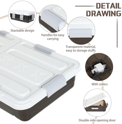 Beeveer 4 Pcs Plastic Under Bed Storage Container 31.5x15.8x5.2inch, Brown - Image 3