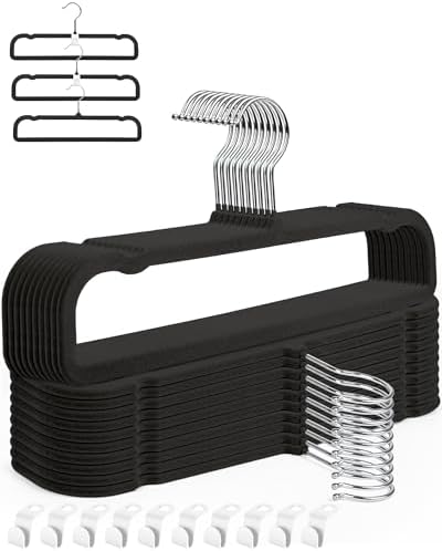 Black Velvet Hangers Non-Slip 20 Pack Felt Hangers for Pants Trouser Hanger by HGYZE