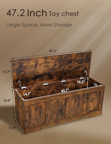 DINZI LVJ Storage Chest, Wooden Toy Box, Rustic Brown 47.2" L - Image 3