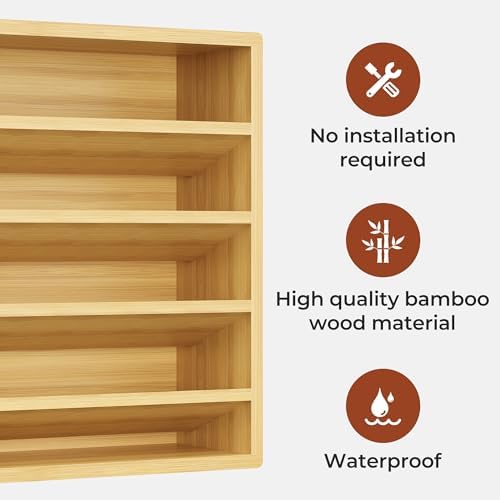 Orimade 4 Tier Spice Rack Organizer for Cabinet with 28 Plastic Spice Jars, Freestanding Bamboo Seasoning Rack for Countertop, Cupboard, Pantry, Kitchen, 13.18 x 4.13 x 12.2 inches - Image 5