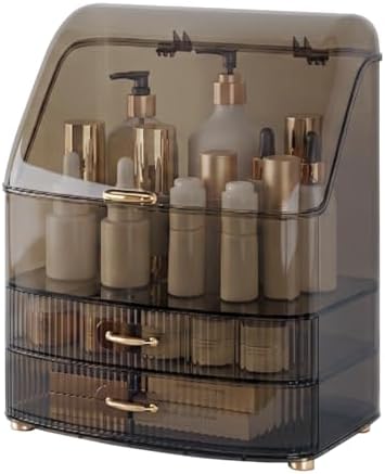 Makeup Organizer Countertop Vanity with Transparent Lid Drawers Waterproof Dustproof Cosmetic Skincare Bathroom Storage Gift for Women Teens Girls (Clear Black) by Unknown
