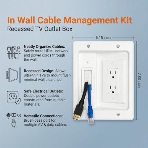 in-Wall TV Cable Management Kit with Recessed Outlet Box & Brush Wall Plate - Image 4