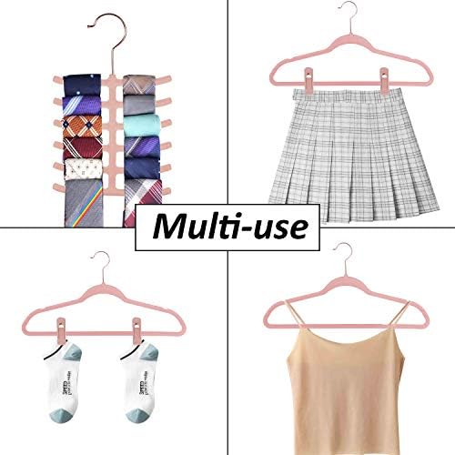 VECELO Premium Velvet Suit Hangers Heavy Duty (100 Pack) - Non Slip & Space-Saving Clothes Hangers with 12 Finger Clips and 2 Tie Rack Excellent for Men and Women (Pink) - Image 3