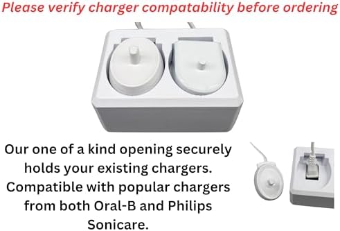 2 Slot Family Electric Toothbrush Charger Holder and Bathroom Organizer, for Select OralB and Philips Sonicare Tooth Brush Chargers (See Compatability Image), Countertop Stand or Wall-Mounted, White - Image 3
