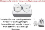 2 Slot Family Electric Toothbrush Charger Holder and Bathroom Organizer, for Select OralB and Philips Sonicare Tooth Brush Chargers (See Compatability Image), Countertop Stand or Wall-Mounted, White - Image 3