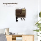 Nekon Mail Organizer with Drawer for Wall, Wooden Key Holder, Brown - Image 3