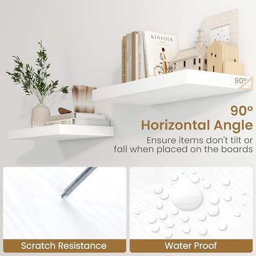 Fun Memories White Floating Shelves 36 Inch Long, 9.3 Inch Deep Floating Shelf 2 Pack for Wall Bathroom, Living Room, Kitchen, Large Long Wall Shelves with Heavy-Duty Bracket for Books Decor - Image 5