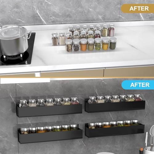 PMMASTO 4-Pack Black Acrylic Spice Rack Organizers for Cabinet Doors - Image 4