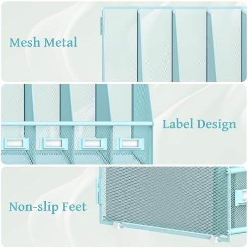 SUPEASY Desk Organizers Metal Desk Magazine File Holder with 5 Vertical Compartments Rack File Organizer for Office Desktop, Classroom, Home Workspace, Blue - Image 4