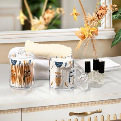 Qtip Holder Dispenser for Cotton Ball, Cotton Swab, Cotton Round Pads Clear Plastic Apothecary Blue Orange Owls Jar Set for Bathroom Canister Storage Organization, Vanity Makeup Organizer - Image 7