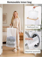 IEGrow Laundry Hamper with Lid,110L Laundry Basket with Mesh Bags,White - Image 5