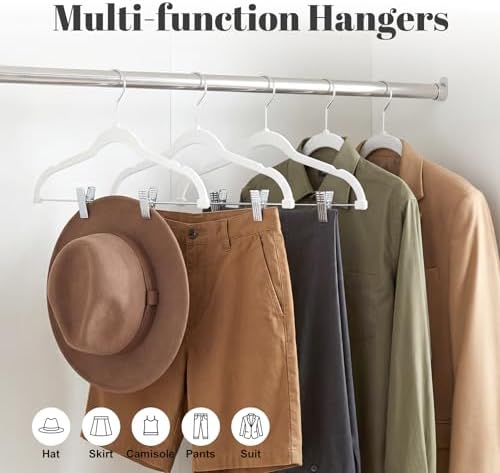 HOUSE DAY Velvet Skirt Hangers 24 Pack, White Velvet Hanger with Adjustable Clips, Space Saving Slim Pant Hangers, Heavy Duty Non Slip Clip Hanger for Pants, Skirts, Shorts - Image 3