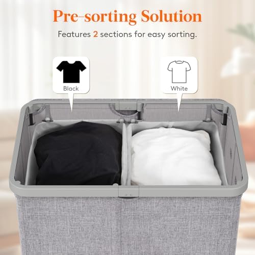 Lifewit 145L Large Laundry Basket with Lid, Laundry Hamper with Plastic Handles and Removable Bag, Foldable Tall Dirty Clothes Hampers for Laundry for Laundry Room, Bedroom, Bathroom, Dorm, Light Gray - Image 5