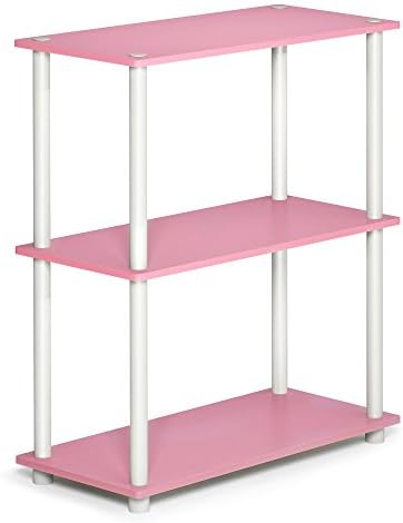 Furinno TURN-N-TUBE Storage Shelves, 3-Tier Book Shelf, Corner Shelf, Toolless Open Shelves, for Organization and Storage, Living Room, Garage, Home Office, Pink by Furinno-FitsYourSpaceFitsYourBudget