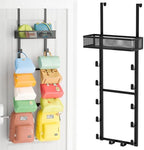 Kaiferty Over The Door Purse Organizer for Closet, Over the Door Hooks Wall Mounted Handbag Rack with 12 Hooks & Metal Basket, Holds up to 12 Bags, Use as 1 or 2 Pieces, for Door, Closet Black by Kaiferty