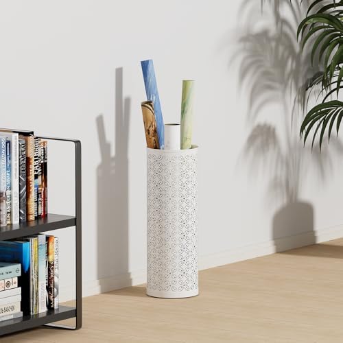 Metal Round Umbrella Stand Rack,Free Standing Umbrella Holder Bin,Canes Walking Sticks Holder for Entryway,Home,Office,White - Image 5
