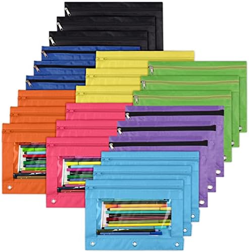 YoeeJob Pencil Pouch for 3 Ring Binder, Zipper Pencil Pouches Bulk, Pencil Case Pouch with Clear Window for Class, School, Office, 8 Colors-24 Packs by YoeeJob