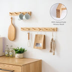 Hickory Wood Coat Rack Wall Mount, 24 Inch Coat Hook Hanger Wooden Wall Coat Rack with 6 Hooks for Purse Clothes Towels Hats in Entryway Bedroom Bathroom, Natural - Image 3