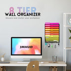 8-Tier Wall File Organizer with Base and Hooks, Hanging Organizer, Black - Image 2