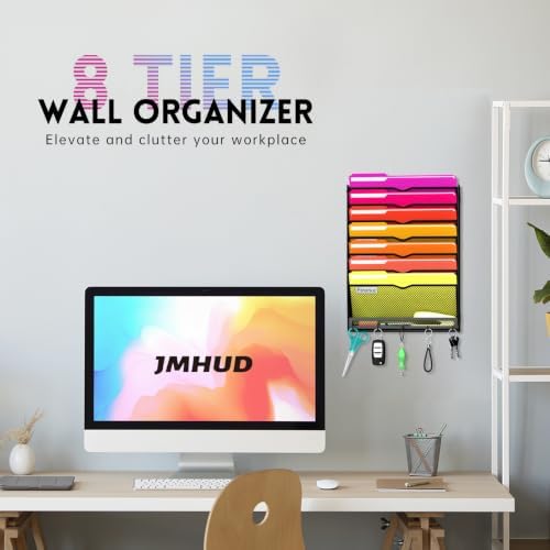 8-Tier Wall File Organizer with Base and Hooks, Hanging Organizer, Black - Image 2