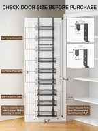 Delamu 9-Tier Over the Door Pantry Organizer, Adjustable Pantry Door Organizers and Storage, Metal Hanging Basket Wall Spice Rack Seasoning Organizer, Door Organizer Kitchen Bedroom Bathroom,12"Black - Image 2