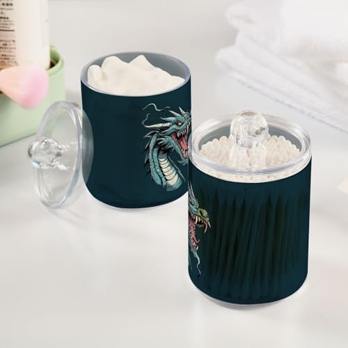 Fustylead 4 Pack Western Dragon Plastic Apothecary Jars with Lid, Bathroom Vanity Storage Organizer Canister for Qtip, Cotton Ball, Swab, Round Pads, Floss - Image 4