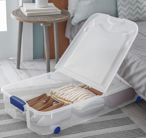 66 Qt Clear Storage Bins with Lids - 66 Quart Wheeled Latch Box, Underbed Storage Container, Durable Plastic Organizer for Bedroom, Closet, Garage,Blue - Image 4