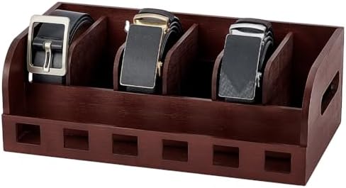 PH PandaHall Belt Organizer Box, Wooden 6 Grids Belt Rack Wall Mount Belt Display Case Tie Storage Box Neckite Rack for Closet Shelf Drawer Tie Belt Storage Organizer, 14"X7.5"X4.7" by PHPandaHall