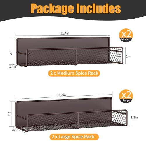 DTUQYX Magnetic Spice Rack for Refrigerator, 4 Pack 100% Metal Strong Magnet Fridge Shelves, Space Saving Spice Organizer, No Drilling Moveable Home Kitchen Laundry Room Storage Organization, Brown - Image 2