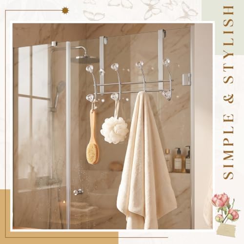 Over The Door Towel Hooks with Crystal Knobs, 8 Hook Heavy Duty Doors Hanger Rack for Bathroom, No Drill Slim Over Door Organizer for Bedroom Closet, Holds Coats Towels Robes Bags Purse - Image 4